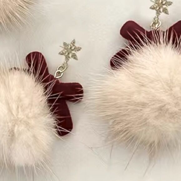 CHRISTMAS HOLIDAY Flocking Ball Bow & Silver Snowflake Dangle Earrings NEW - Picture 3 of 5